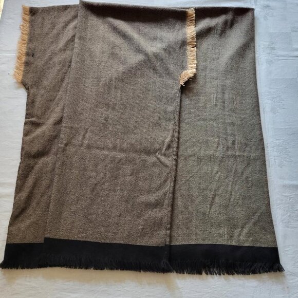Free People Fringed Shawl/Wrap - Brown with Black - Picture 3 of 5